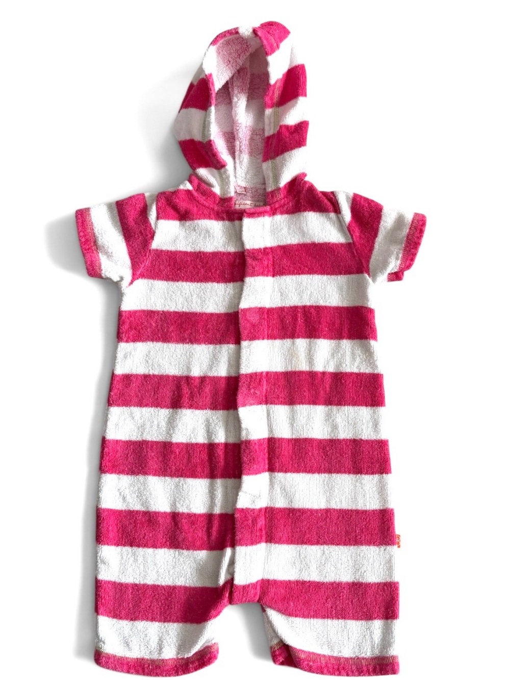 Magnificent Baby Hooded Striped One-Piece Romper - Pink & White 18 Months